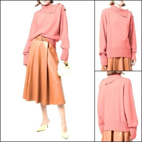 Anthropologie Margarita Mock Neck Button-Shoulder Tunic Sweater in Pink Size XS - Picture 3 of 16